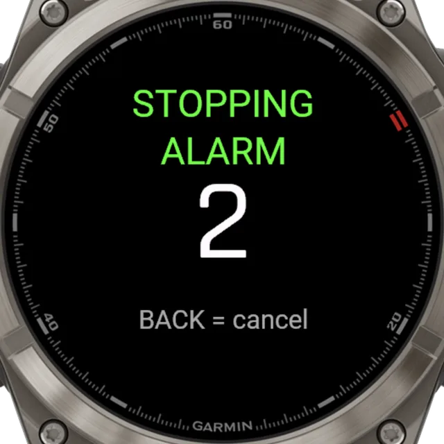 Garmin watch counting down to stand down a Surfr friend alarm