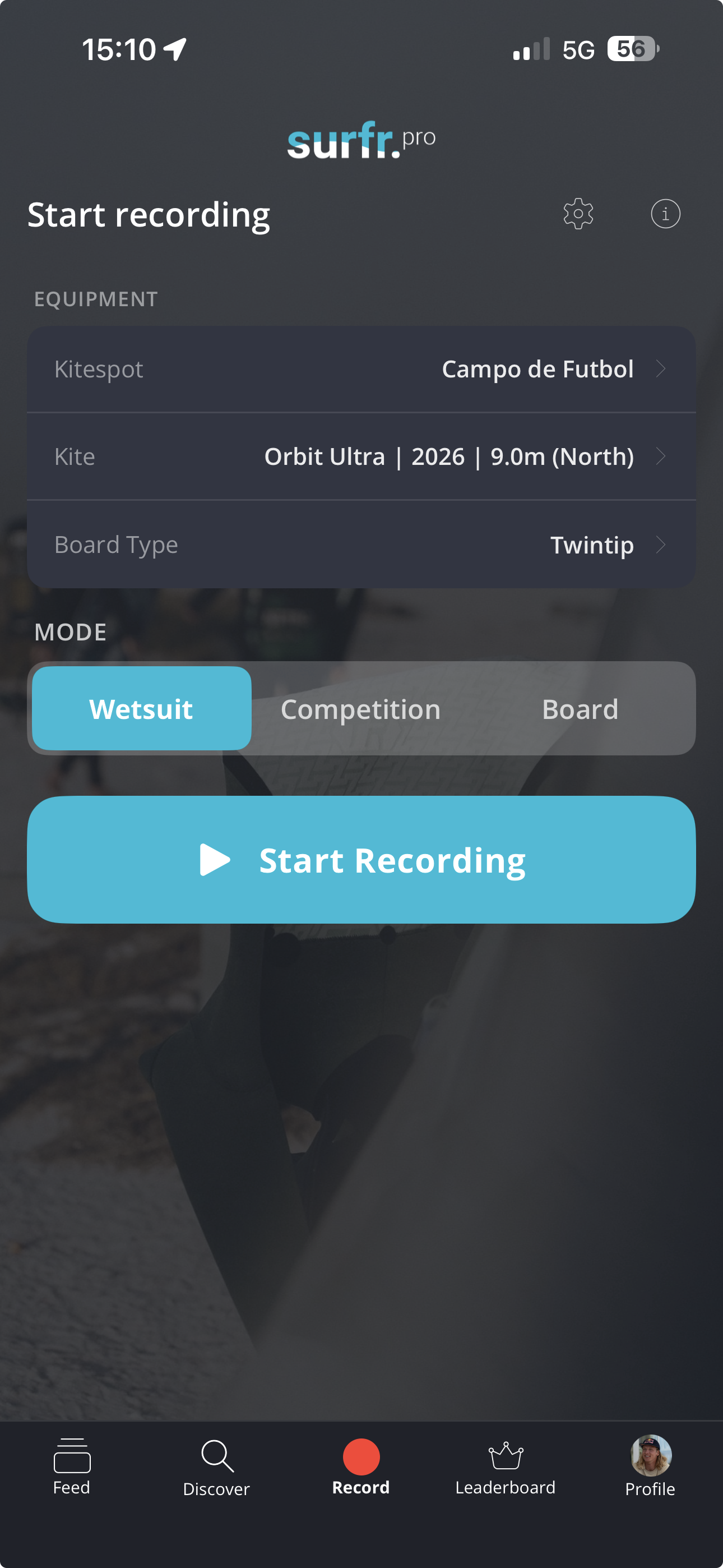 iPhone. Recording start screen.